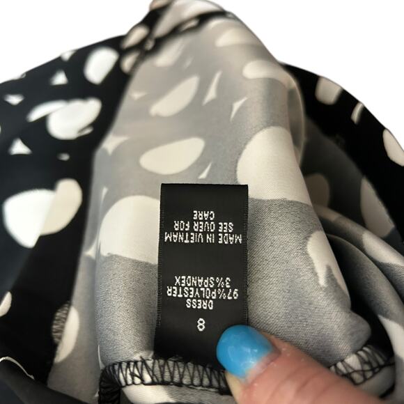 AB Studio Dress Womens 8 Black White Sleeveless Sheath Polka‎ Dot Pockets Chic - Picture 8 of 8